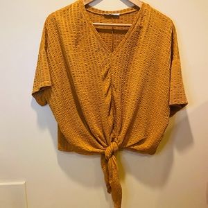Zara trafaluc textured mustard tie front top S
